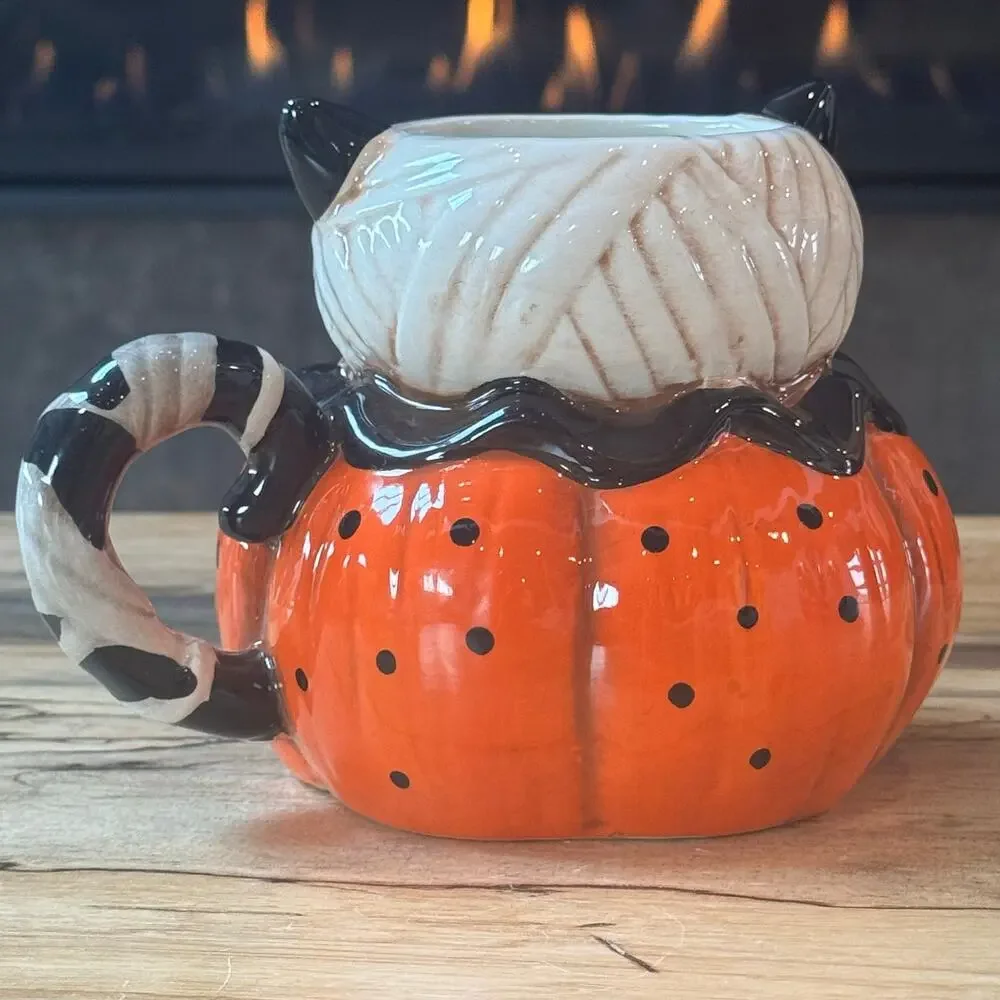 Johanna Parker Designs Halloween Cat Mummy Ceramic Mug, Retro Spooky Coffee Cup
